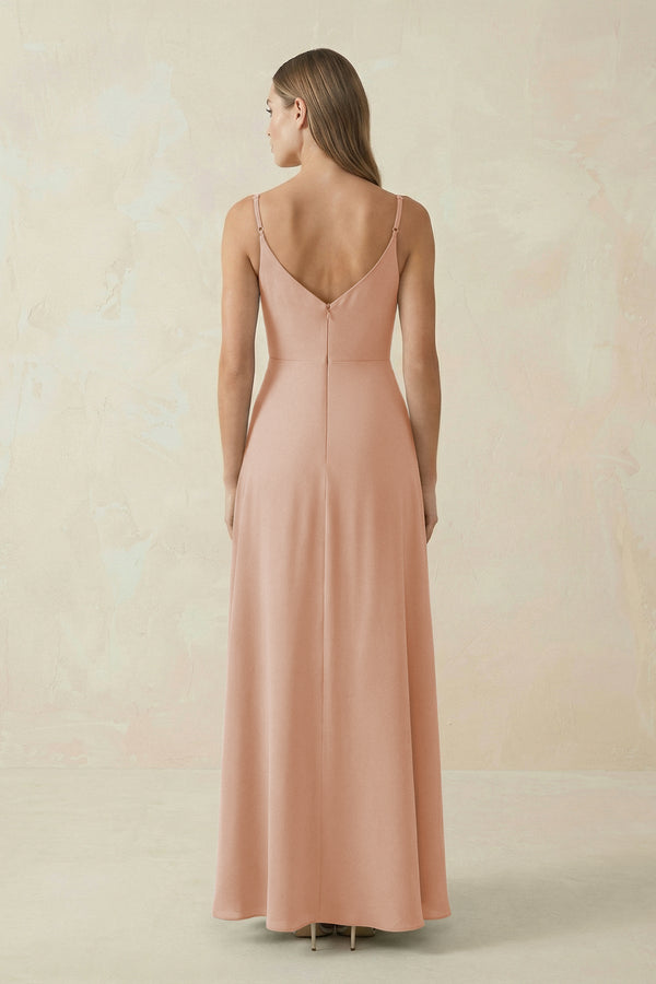 Cami Strap A - Line Chiffon Bridesmaid Dress in Champagne Rose - SHE IS ME Bridesmaid Dresses