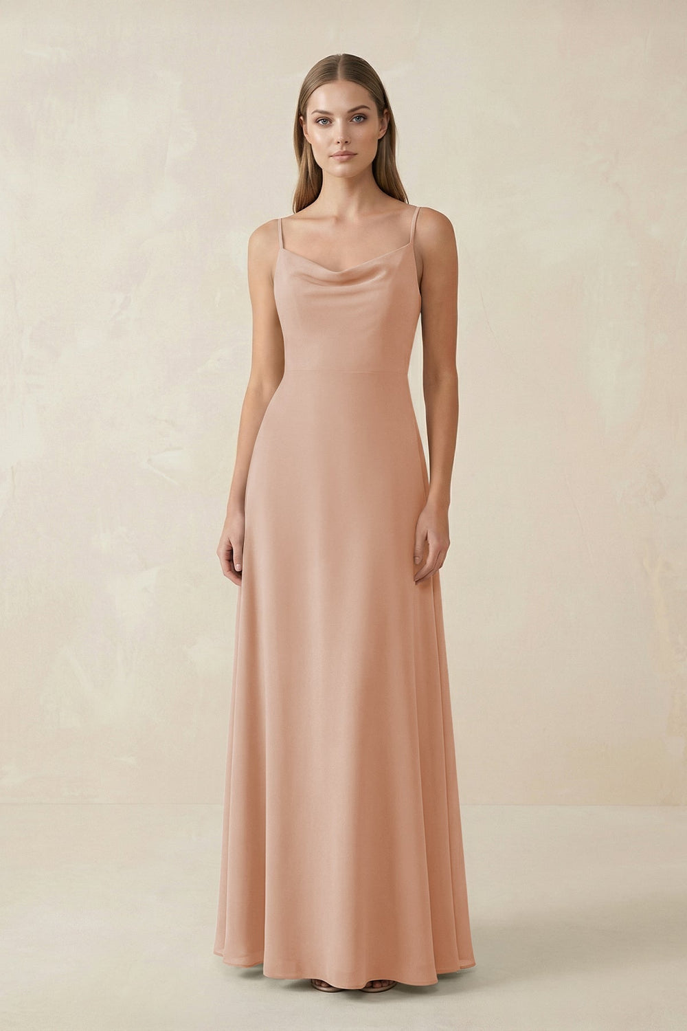 Cami Strap A - Line Chiffon Bridesmaid Dress in Champagne Rose - KISS BRIDAL Bridesmaid Dresses