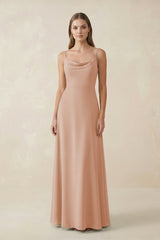 Cami Strap A - Line Chiffon Bridesmaid Dress in Champagne Rose - KISS BRIDAL Bridesmaid Dresses