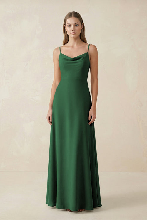 Cami Strap A - Line Chiffon Bridesmaid Dress in Dark Green - SHE IS ME Bridesmaid Dresses