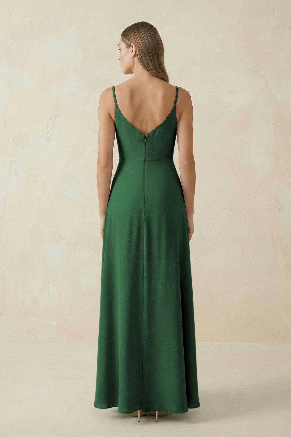 Cami Strap A - Line Chiffon Bridesmaid Dress in Dark Green - KISS BRIDAL Bridesmaid Dresses
