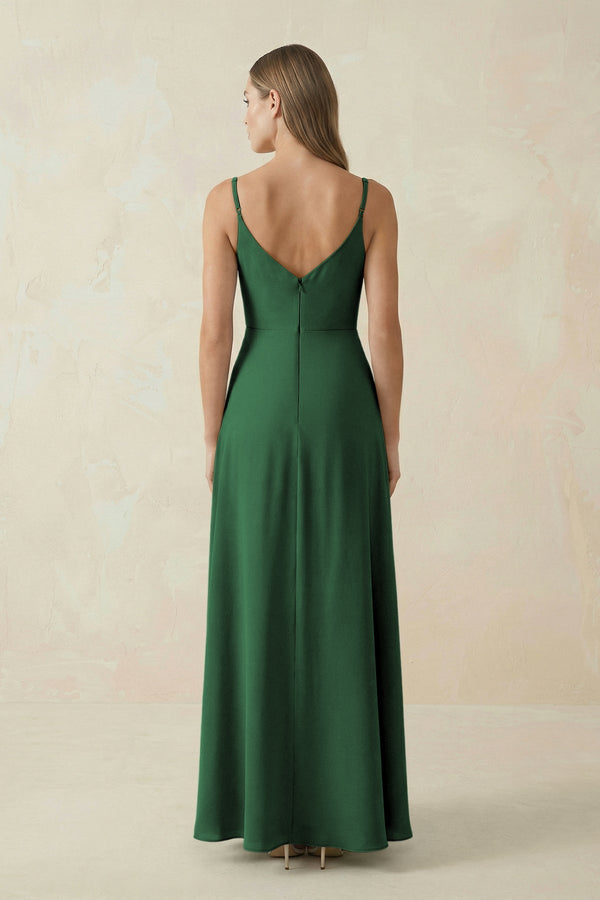 Cami Strap A - Line Chiffon Bridesmaid Dress in Dark Green - SHE IS ME Bridesmaid Dresses