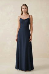 Cami Strap A - Line Chiffon Bridesmaid Dress in Dark Navy - KISS BRIDAL Bridesmaid Dresses