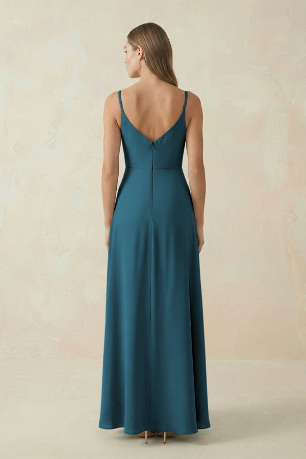 Cami Strap A - Line Chiffon Bridesmaid Dress in Dark Teal - SHE IS ME Bridesmaid Dresses