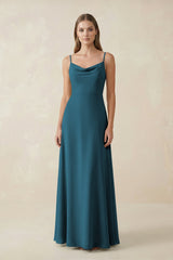 Cami Strap A - Line Chiffon Bridesmaid Dress in Dark Teal - KISS BRIDAL Bridesmaid Dresses