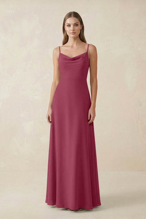 Cami Strap A - Line Chiffon Bridesmaid Dress in Desert Rose - SHE IS ME Bridesmaid Dresses