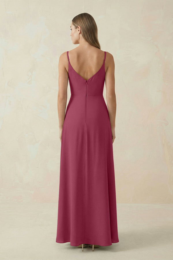 Cami Strap A - Line Chiffon Bridesmaid Dress in Desert Rose - SHE IS ME Bridesmaid Dresses