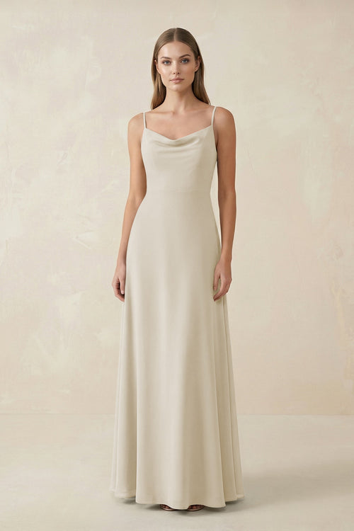 Cami Strap A - Line Chiffon Bridesmaid Dress in Dove Gray - SHE IS ME Bridesmaid Dresses