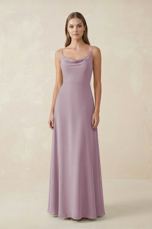 Cami Strap A - Line Chiffon Bridesmaid Dress in Dusk - SHE IS ME Bridesmaid Dresses