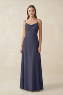 Cami Strap A - Line Chiffon Bridesmaid Dress in Dusk Blue - SHE IS ME Bridesmaid Dresses