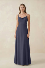 Cami Strap A - Line Chiffon Bridesmaid Dress in Dusk Blue - KISS BRIDAL Bridesmaid Dresses