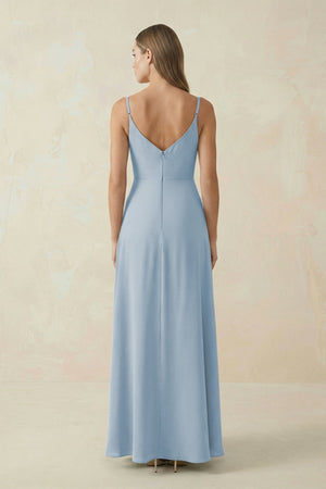 Cami Strap A - Line Chiffon Bridesmaid Dress in Dusty Blue - SHE IS ME Bridesmaid Dresses