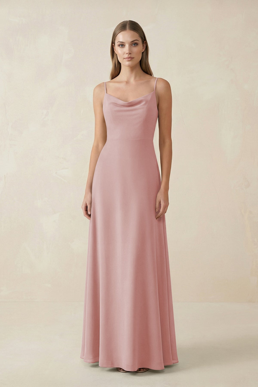 Cami Strap A - Line Chiffon Bridesmaid Dress in Dusty Rose - KISS BRIDAL Bridesmaid Dresses