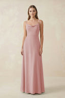 Cami Strap A - Line Chiffon Bridesmaid Dress in Dusty Rose - SHE IS ME Bridesmaid Dresses