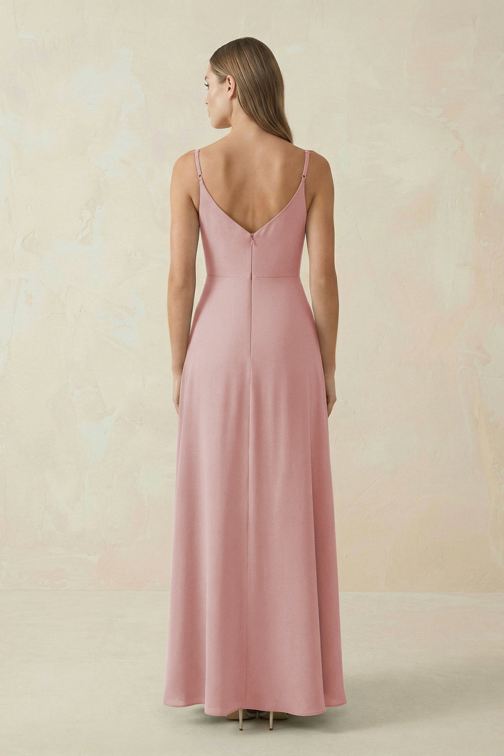 Cami Strap A - Line Chiffon Bridesmaid Dress in Dusty Rose - KISS BRIDAL Bridesmaid Dresses
