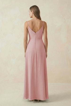 Cami Strap A - Line Chiffon Bridesmaid Dress in Dusty Rose - SHE IS ME Bridesmaid Dresses