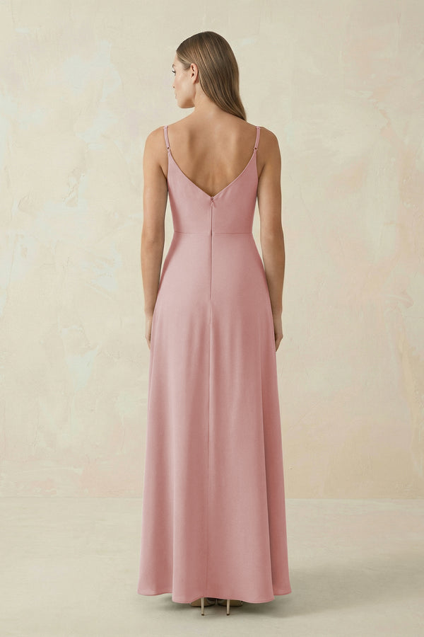 Cami Strap A - Line Chiffon Bridesmaid Dress in Dusty Rose - SHE IS ME Bridesmaid Dresses
