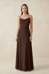 Cami Strap A - Line Chiffon Bridesmaid Dress in Espresso - KISS BRIDAL Bridesmaid Dresses