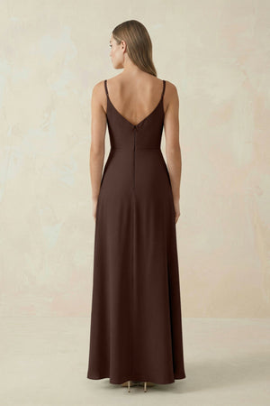 Cami Strap A - Line Chiffon Bridesmaid Dress in Espresso - SHE IS ME Bridesmaid Dresses