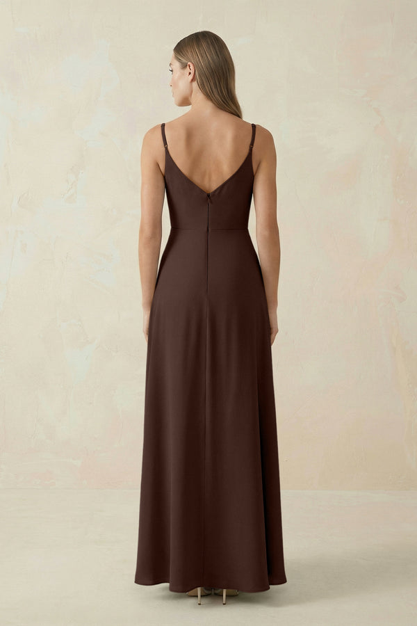 Cami Strap A - Line Chiffon Bridesmaid Dress in Espresso - SHE IS ME Bridesmaid Dresses