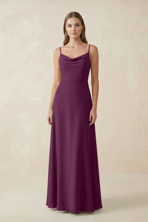 Cami Strap A - Line Chiffon Bridesmaid Dress in Fig - SHE IS ME Bridesmaid Dresses
