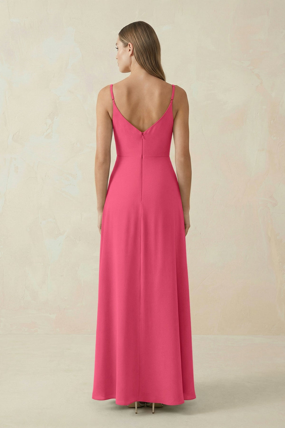 Cami Strap A - Line Chiffon Bridesmaid Dress in Fuchsia - KISS BRIDAL Bridesmaid Dresses