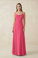 Cami Strap A - Line Chiffon Bridesmaid Dress in Fuchsia - SHE IS ME Bridesmaid Dresses