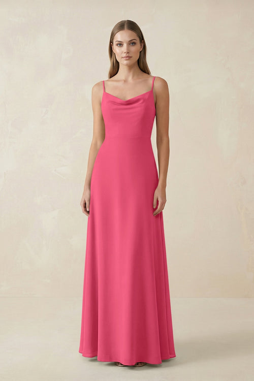 Cami Strap A - Line Chiffon Bridesmaid Dress in Fuchsia - SHE IS ME Bridesmaid Dresses