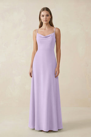 Cami Strap A - Line Chiffon Bridesmaid Dress in Lavender - SHE IS ME Bridesmaid Dresses