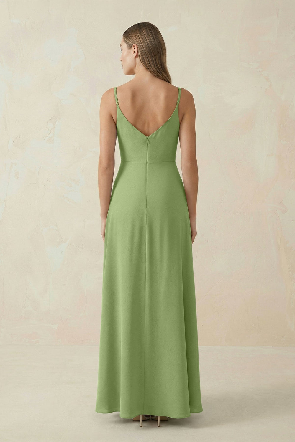 Cami Strap A - Line Chiffon Bridesmaid Dress in Matcha - KISS BRIDAL Bridesmaid Dresses
