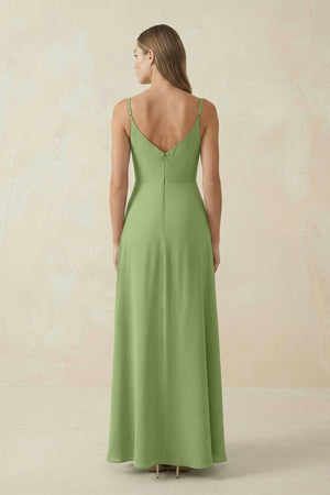 Cami Strap A - Line Chiffon Bridesmaid Dress in Matcha - SHE IS ME Bridesmaid Dresses