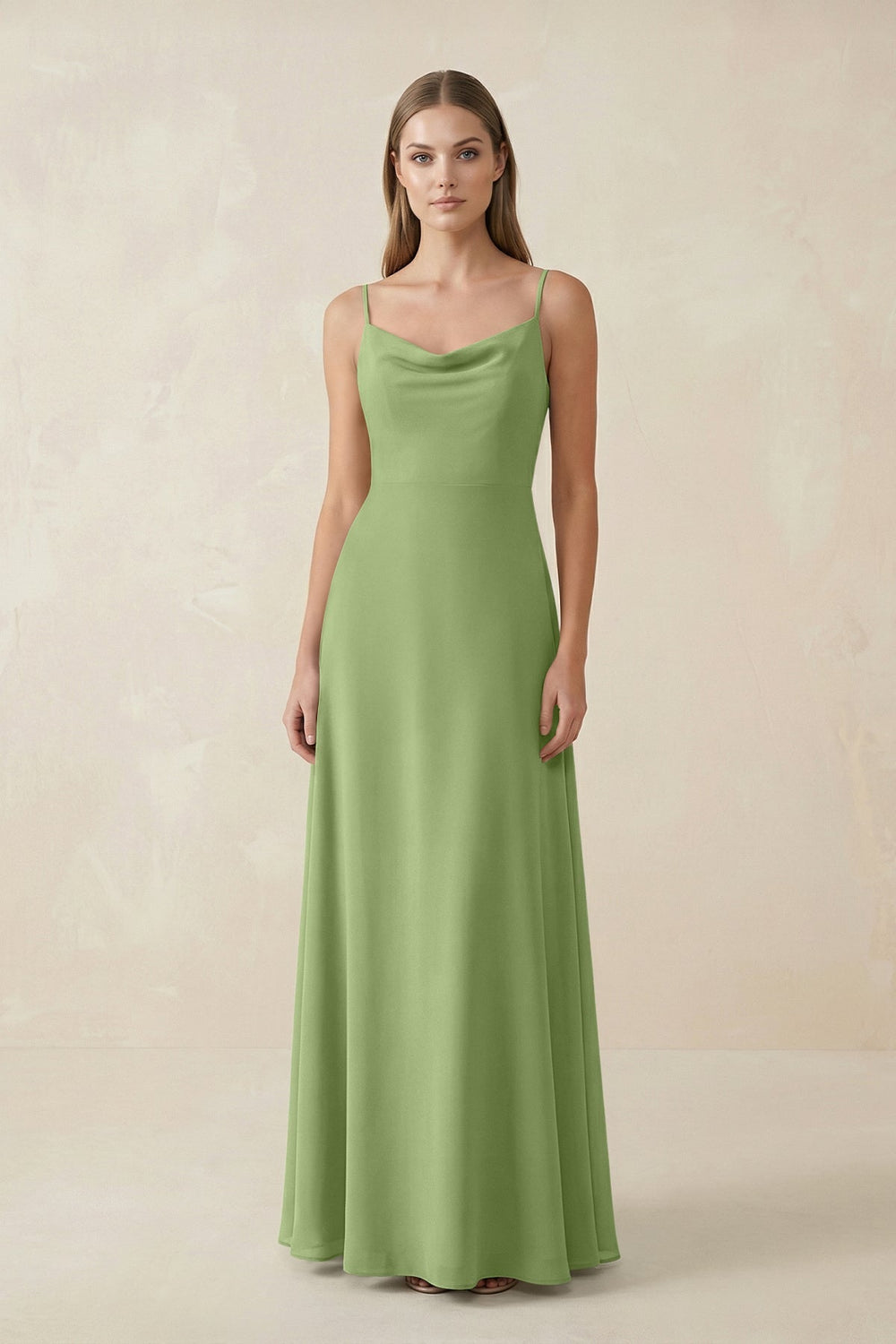 Cami Strap A - Line Chiffon Bridesmaid Dress in Matcha - KISS BRIDAL Bridesmaid Dresses