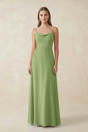 Cami Strap A - Line Chiffon Bridesmaid Dress in Matcha - SHE IS ME Bridesmaid Dresses