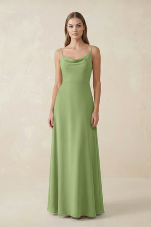 Cami Strap A - Line Chiffon Bridesmaid Dress in Matcha - SHE IS ME Bridesmaid Dresses
