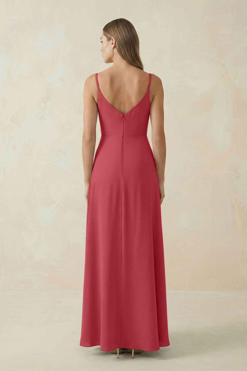 Cami Strap A - Line Chiffon Bridesmaid Dress in Merlot - KISS BRIDAL Bridesmaid Dresses