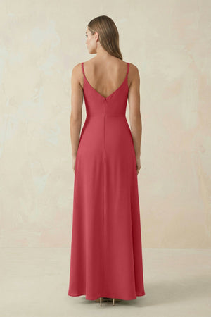 Cami Strap A - Line Chiffon Bridesmaid Dress in Merlot - SHE IS ME Bridesmaid Dresses