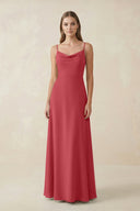 Cami Strap A - Line Chiffon Bridesmaid Dress in Merlot - SHE IS ME Bridesmaid Dresses