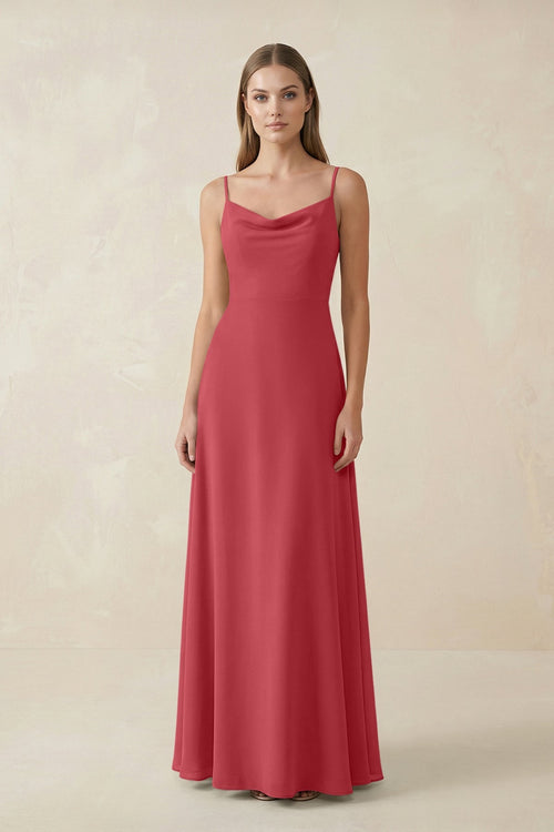Cami Strap A - Line Chiffon Bridesmaid Dress in Merlot - SHE IS ME Bridesmaid Dresses