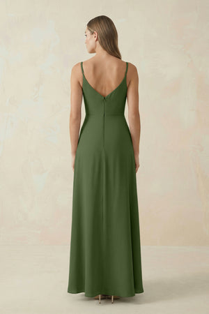 Cami Strap A-Line Chiffon Bridesmaid Dress in Moss (2) | KISSBRIDAL