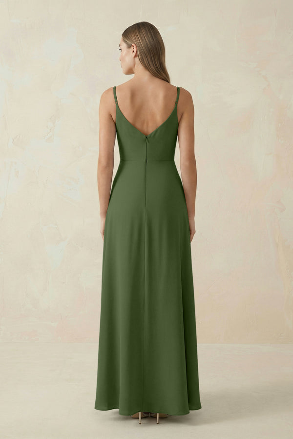Cami Strap A-Line Chiffon Bridesmaid Dress in Moss (2) | KISSBRIDAL