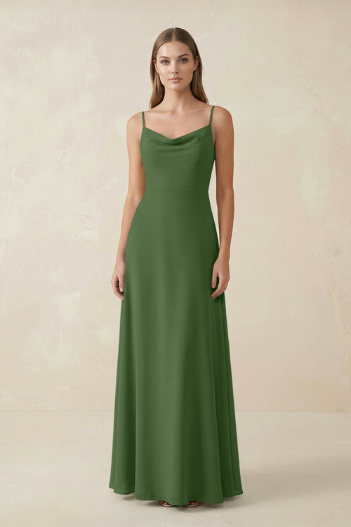 Cami Strap A - Line Chiffon Bridesmaid Dress in Moss - SHE IS ME Bridesmaid Dresses