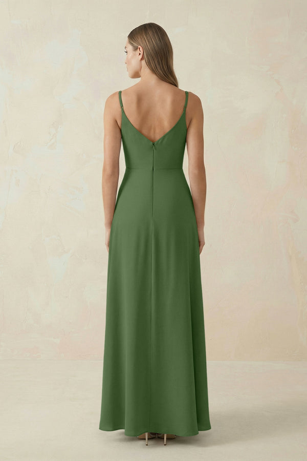 Cami Strap A - Line Chiffon Bridesmaid Dress in Moss - SHE IS ME Bridesmaid Dresses