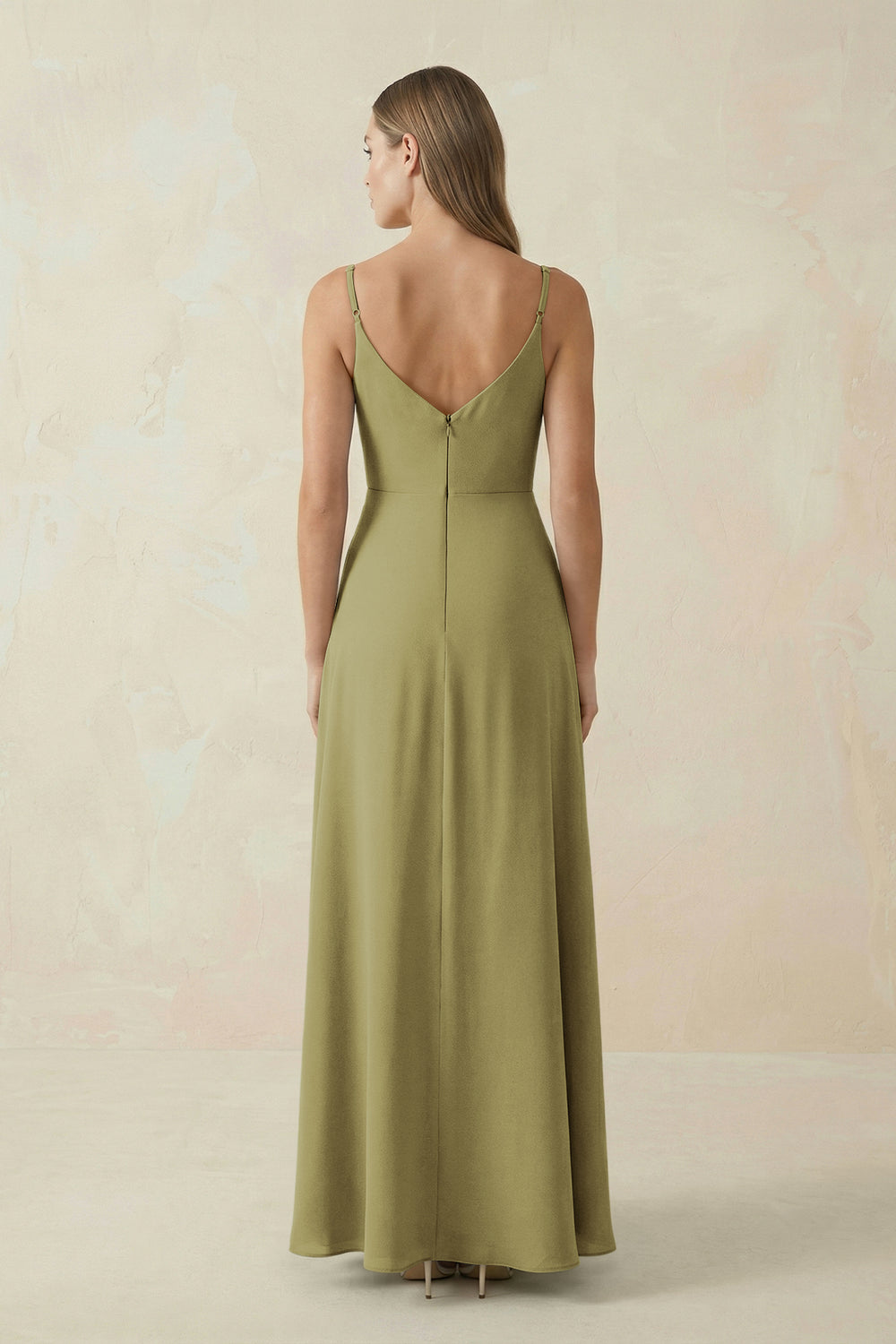 Cami Strap A-Line Chiffon Bridesmaid Dress in Moss Green
