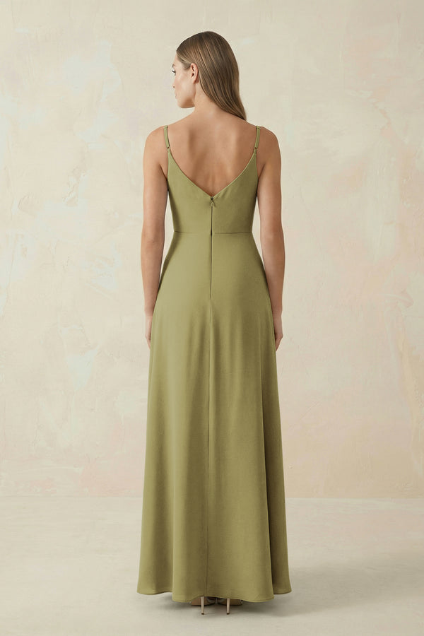 Cami Strap A-Line Chiffon Bridesmaid Dress in Moss Green (2) | KISSBRIDAL