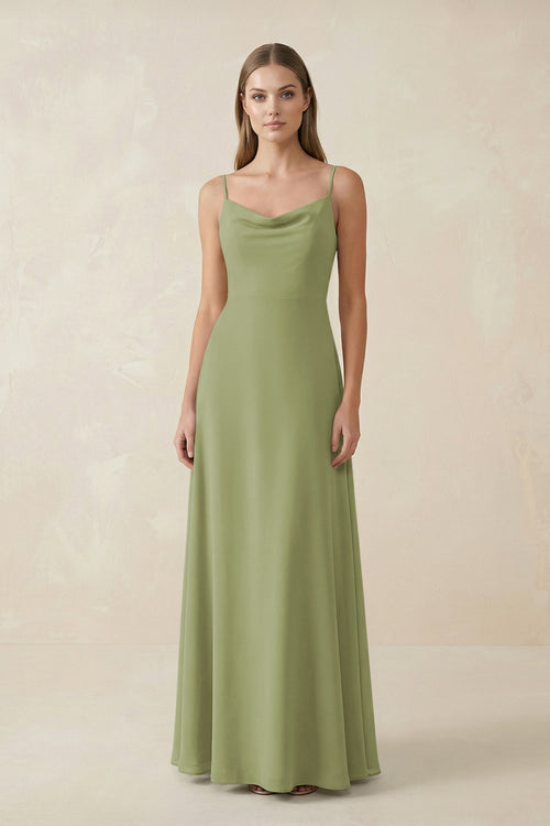 Cami Strap A - Line Chiffon Bridesmaid Dress in Moss Green - SHE IS ME Bridesmaid Dresses
