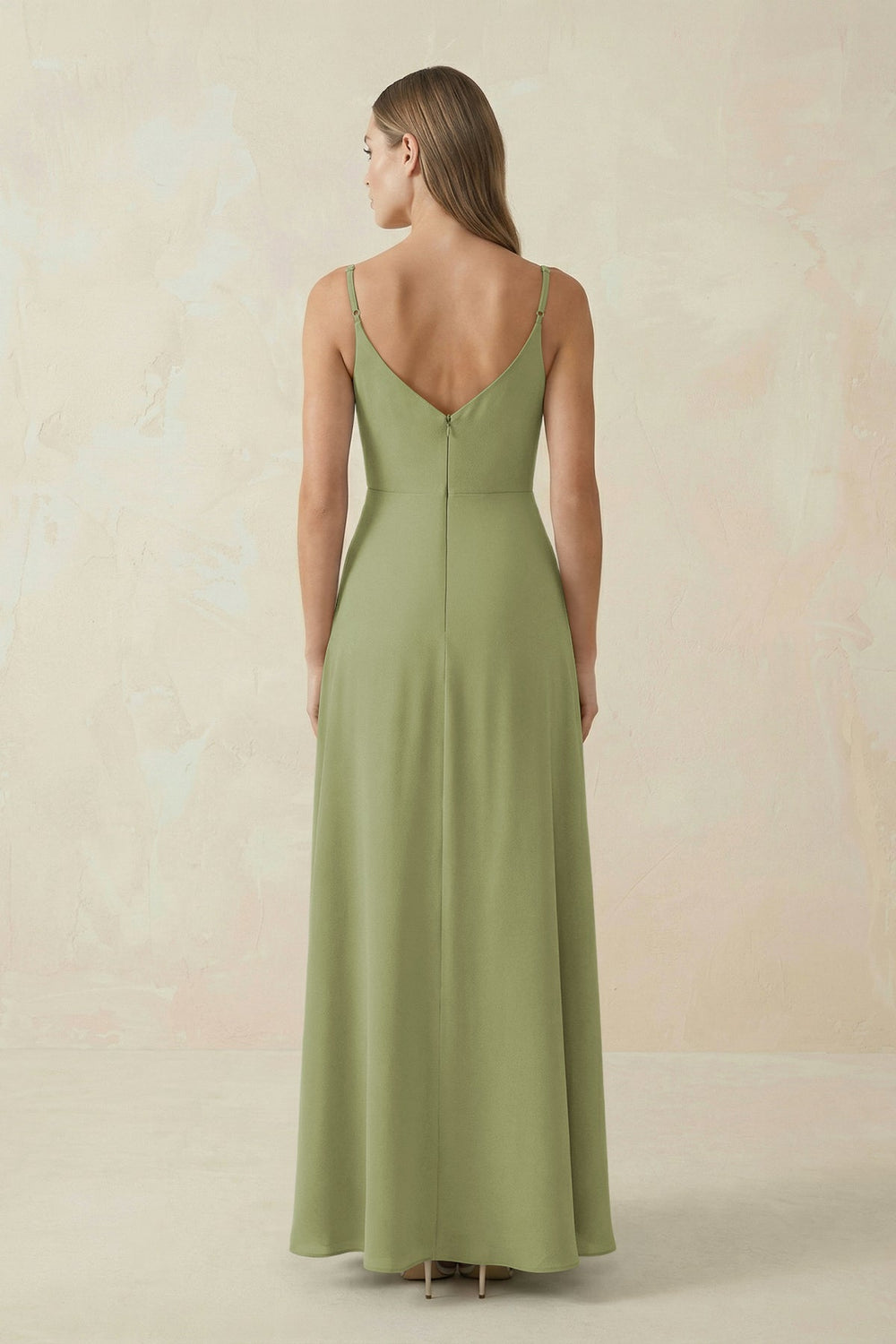 Cami Strap A - Line Chiffon Bridesmaid Dress in Moss Green - KISS BRIDAL Bridesmaid Dresses