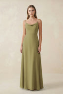 Cami Strap A-Line Chiffon Bridesmaid Dress in Moss Green | KISSBRIDAL