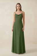Cami Strap A-Line Chiffon Bridesmaid Dress in Moss | KISSBRIDAL