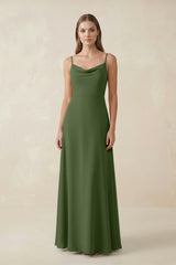 Cami Strap A-Line Chiffon Bridesmaid Dress in Moss | KISSBRIDAL