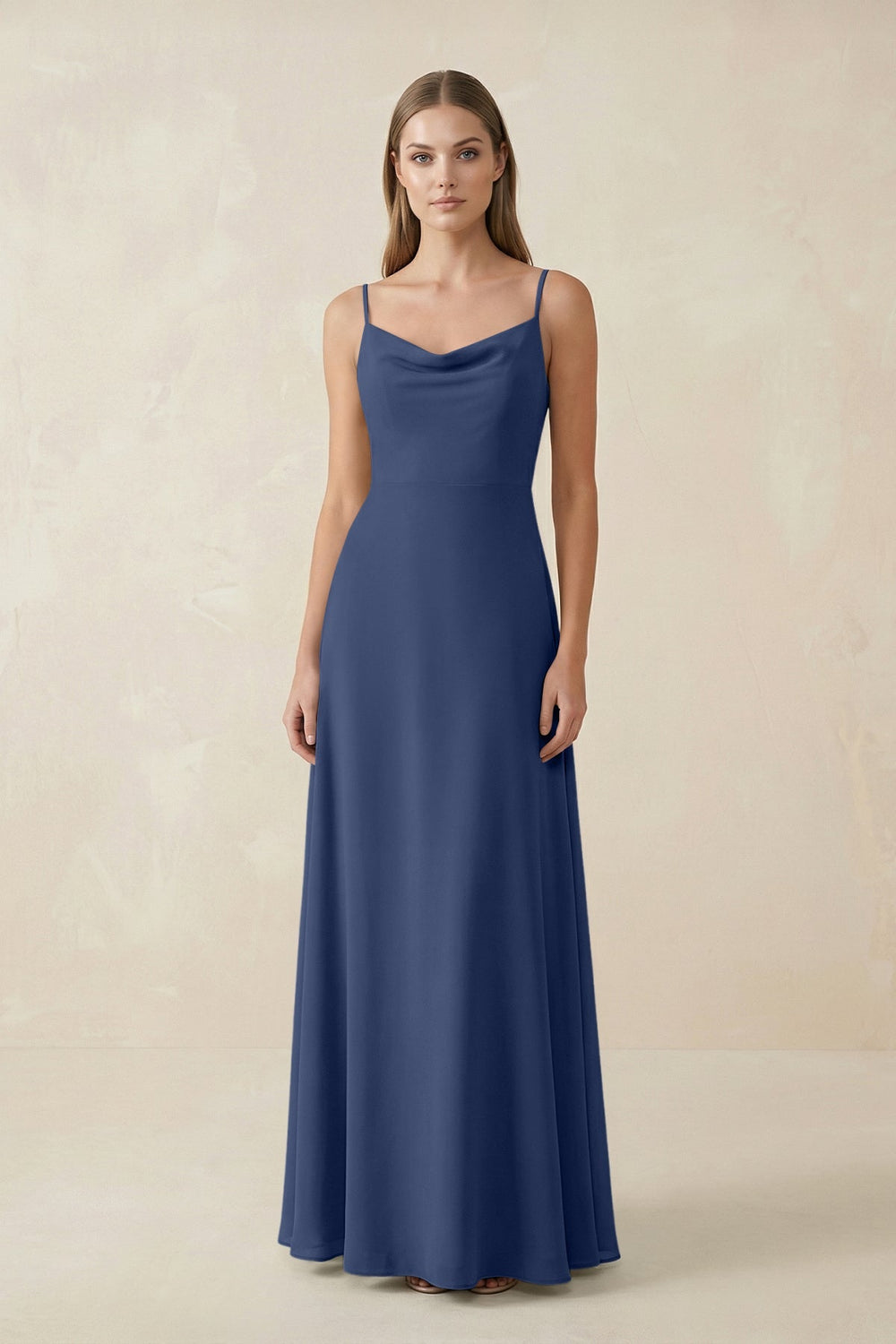 Cami Strap A - Line Chiffon Bridesmaid Dress in Navy - KISS BRIDAL Bridesmaid Dresses